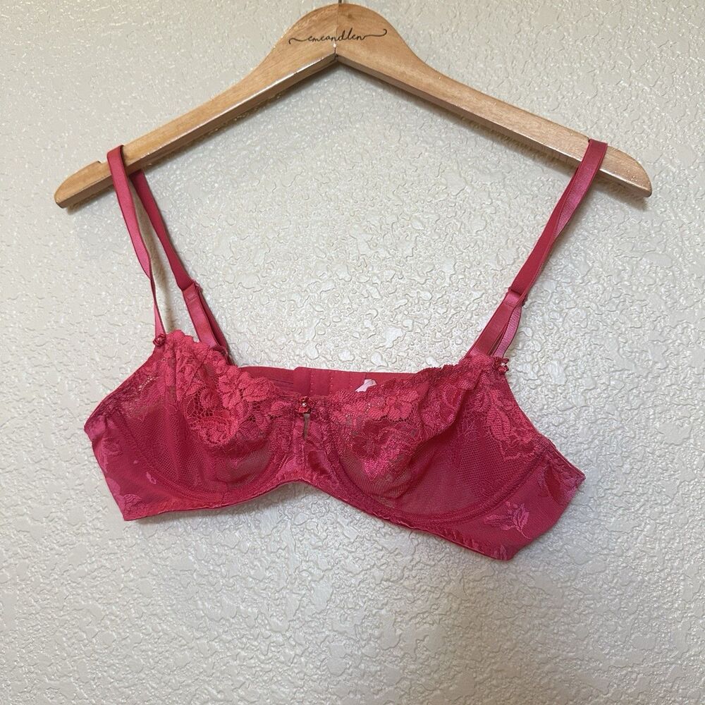 Victorias‎ Secret 36B Unlined Demi Bra Solid Pink Floral Lace Underwire